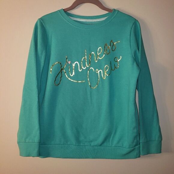 CAT & JACK TEAL BLUE KINDNESS CREW GRAPHIC PULLOVER SWEATSHIRT SIZE XL 14/16 - Picture 1 of 5